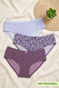 Zivame Anti-Microbial Low Rise Full Coverage Hipster Panty (Pack of 3) - Multicolor — thumbnail 1